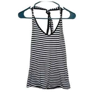 Blue Shop Women's Juniors Small Striped Black and White Halter Top